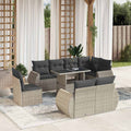 9-tlg. Garten-Sofagarnitur mit Kissen Hellgrau Poly Rattan
