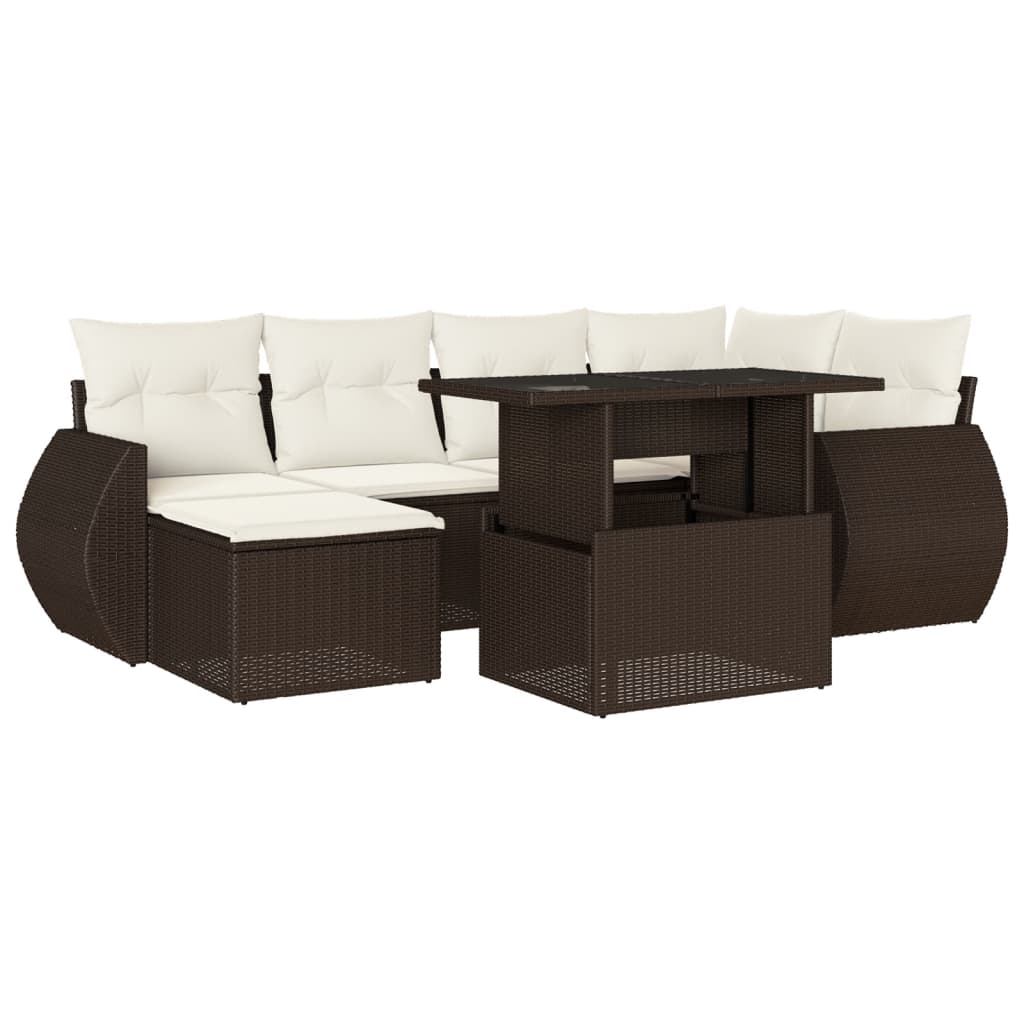 7-tlg. Garten-Sofagarnitur mit Kissen Braun Poly Rattan