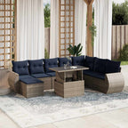 9-teiliges Gartensofa-Set mit Kissen, grau, Polyrattan