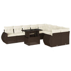 10-tlg. Garten-Sofagarnitur mit Kissen Braun Poly Rattan