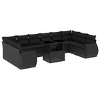 11-tlg. Garten-Sofagarnitur mit Kissen Schwarz Poly Rattan
