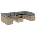 11-tlg. Garten-Sofagarnitur mit Kissen Beige Poly Rattan