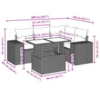 5-teiliges Gartensofa-Set mit Kissen, grau, Polyrattan