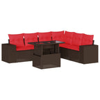 7-teiliges Gartensofa-Set mit Kissen, braun, Polyrattan