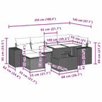 7-teiliges Gartensofa-Set mit Kissen, grau, Polyrattan