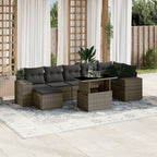 8-tlg. Garten-Sofagarnitur mit Kissen Grau Poly Rattan