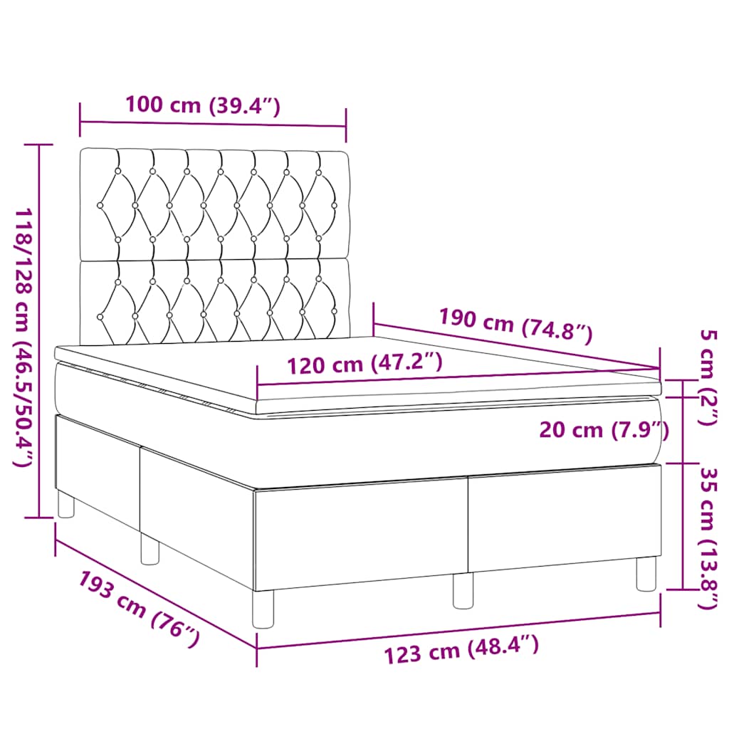 Boxspringbett mit Matratze Schwarz 120x190 cm Stoff