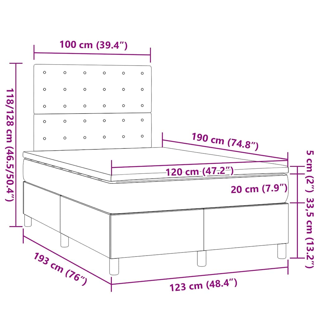 Boxspringbett mit Matratze Schwarz 120x190 cm Samt