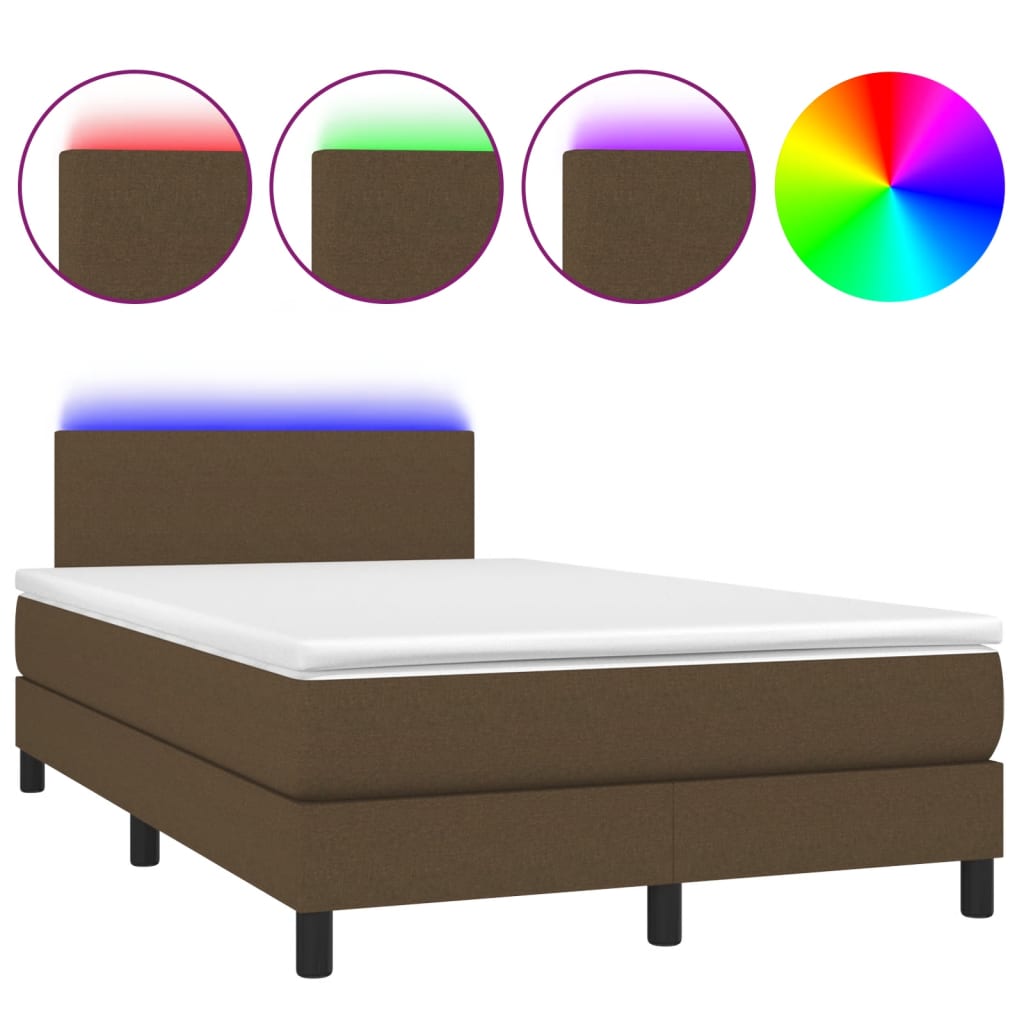 Boxspringbett mit Matratze & LED Dunkelbraun 120x190 cm Stoff