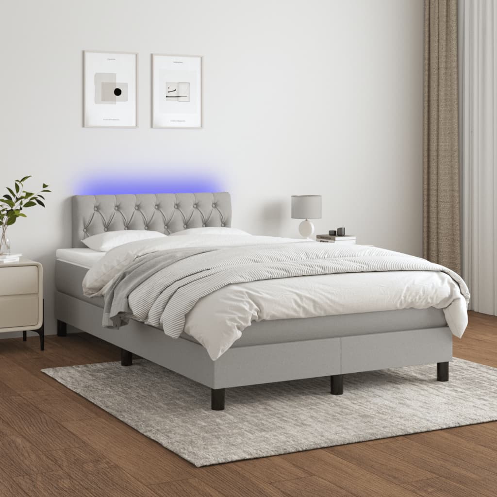Boxspringbett mit Matratze & LED Hellgrau 120x190 cm Stoff