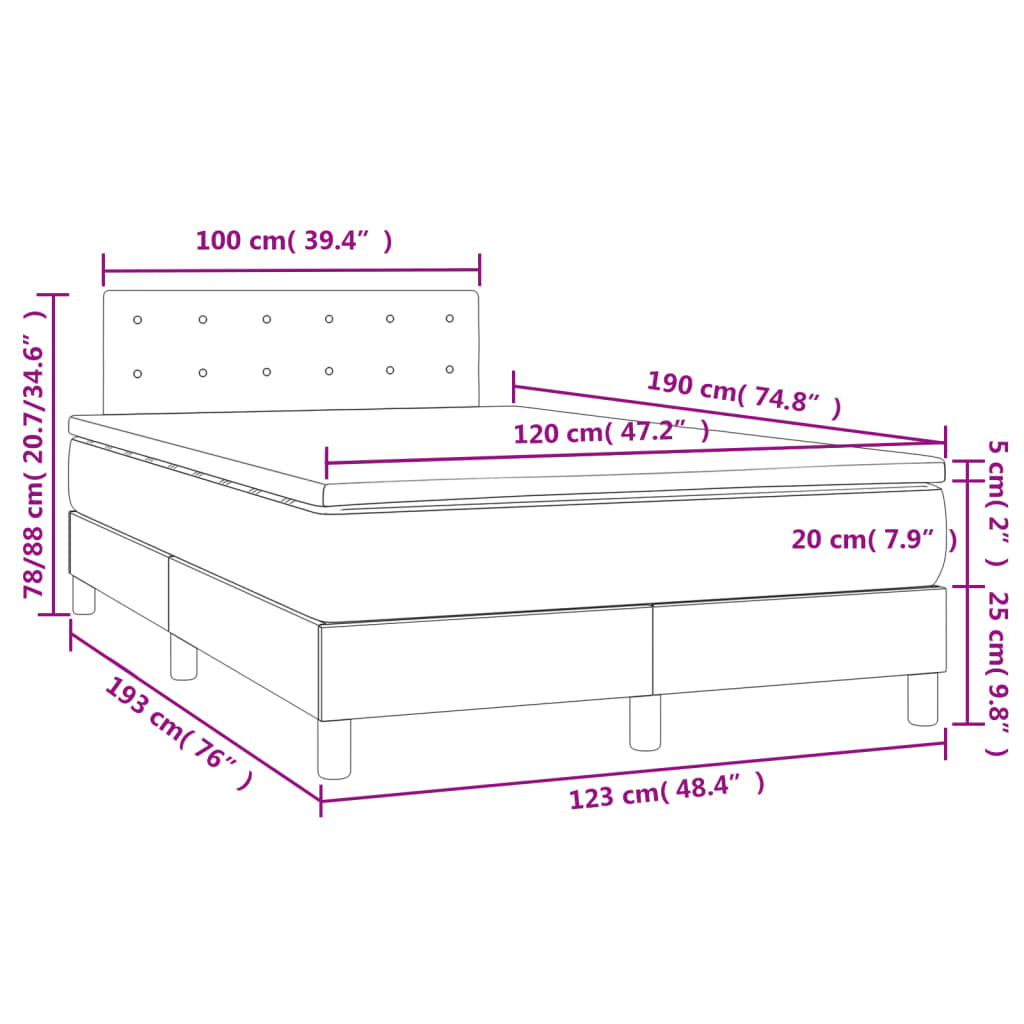 Boxspringbett mit Matratze & LED Taupe 120x190 cm Stoff