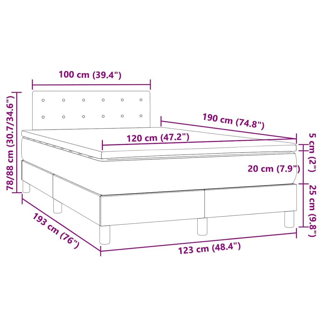 Boxspringbett mit Matratze & LED Schwarz 120x190 cm Kunstleder