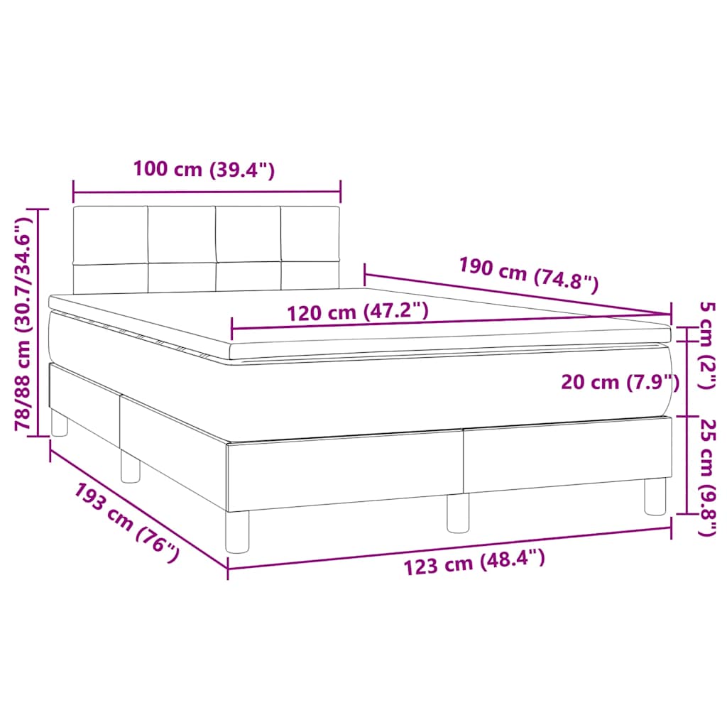 Boxspringbett mit Matratze & LED Hellgrau 120x190 cm Samt