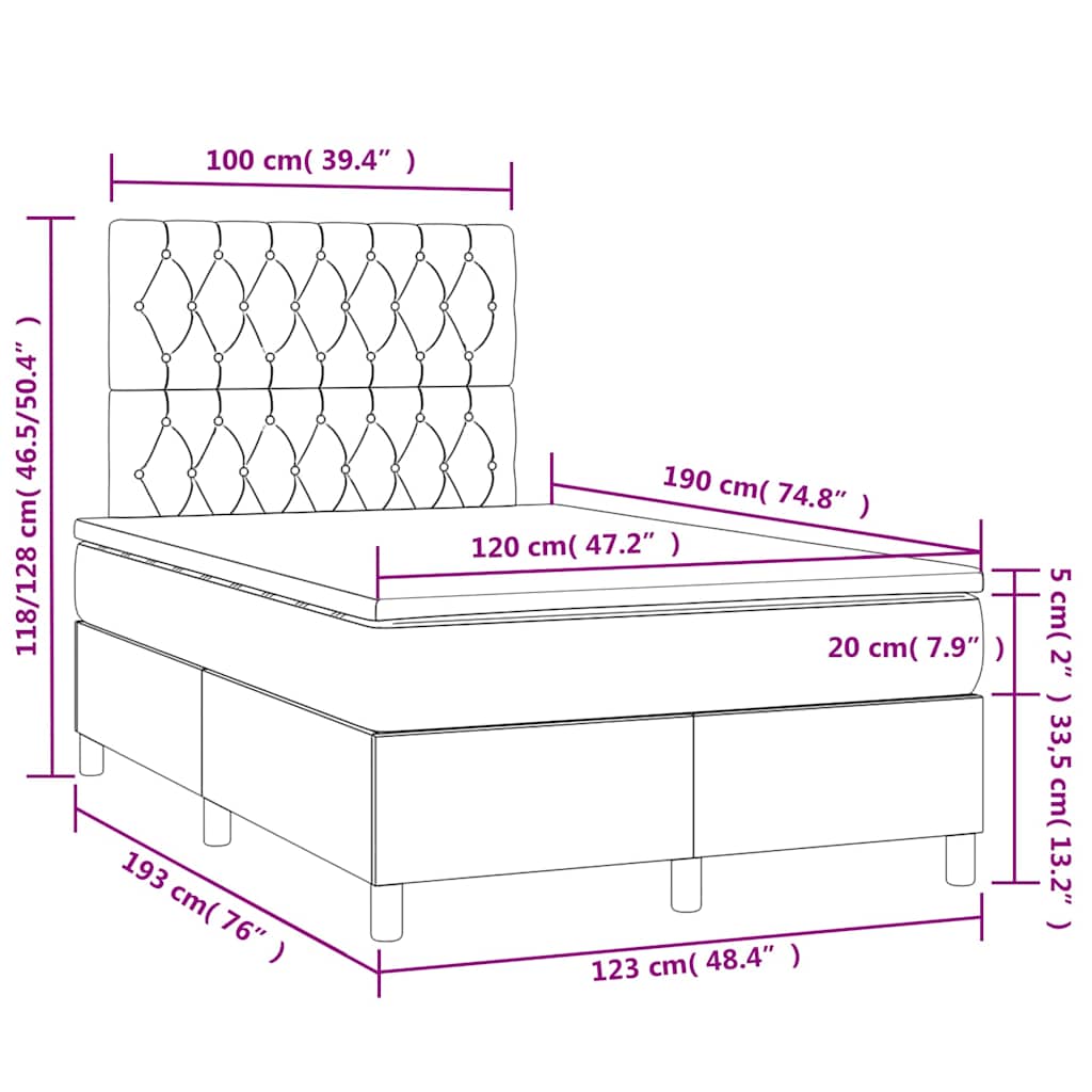 Boxspringbett mit Matratze & LED Schwarz 120x190 cm Stoff