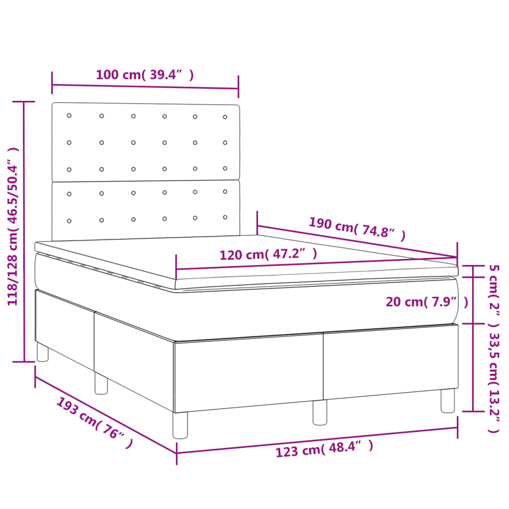Boxspringbett mit Matratze & LED Hellgrau 120x190 cm Stoff