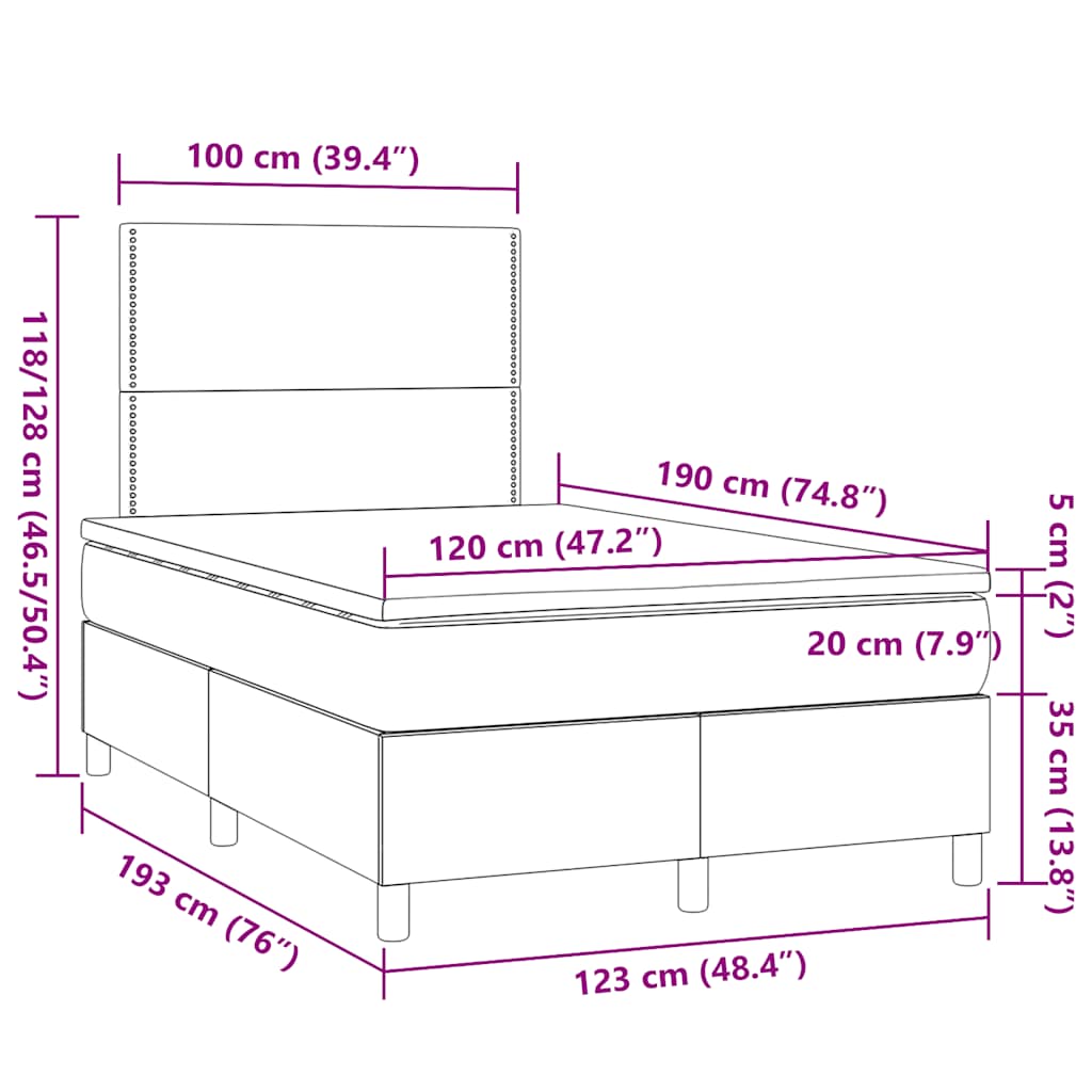 Boxspringbett mit Matratze & LED Hellgrau 120x190 cm Stoff