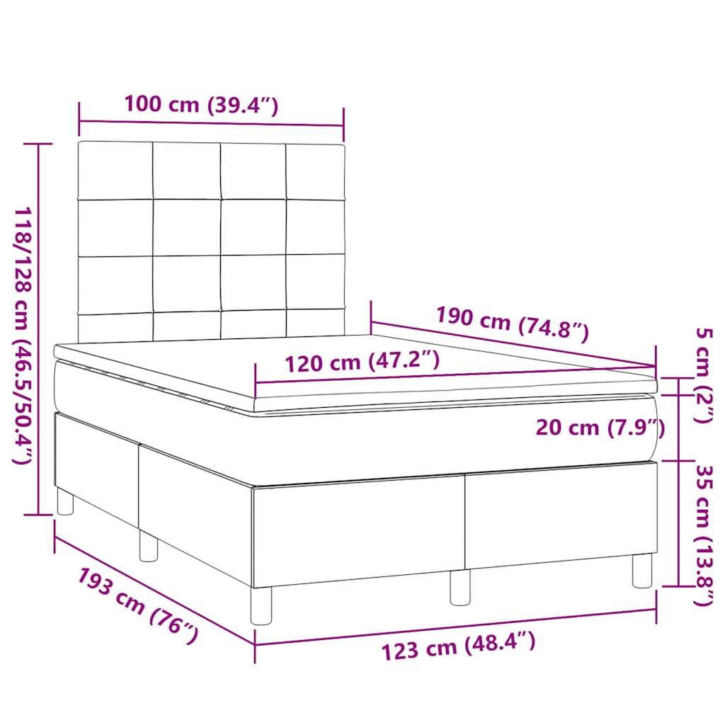Boxspringbett mit Matratze & LED Blau 120x190 cm Stoff