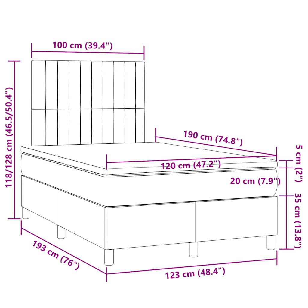 Boxspringbett mit Matratze & LED Schwarz 120x190 cm Stoff