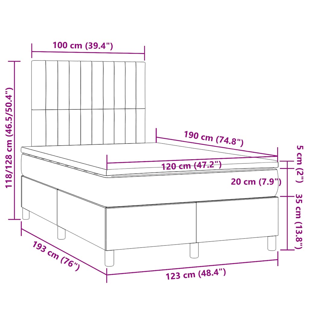 Boxspringbett mit Matratze & LED Taupe 120x190 cm Stoff