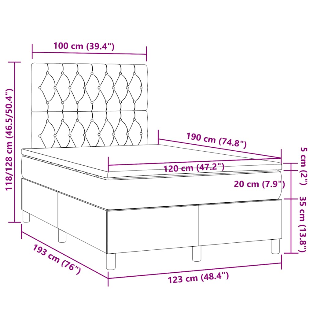 Boxspringbett mit Matratze & LED Taupe 120x190 cm Stoff