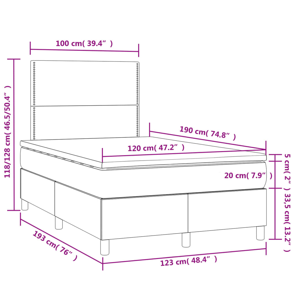 Boxspringbett mit Matratze & LED Grau 120x190 cm Kunstleder