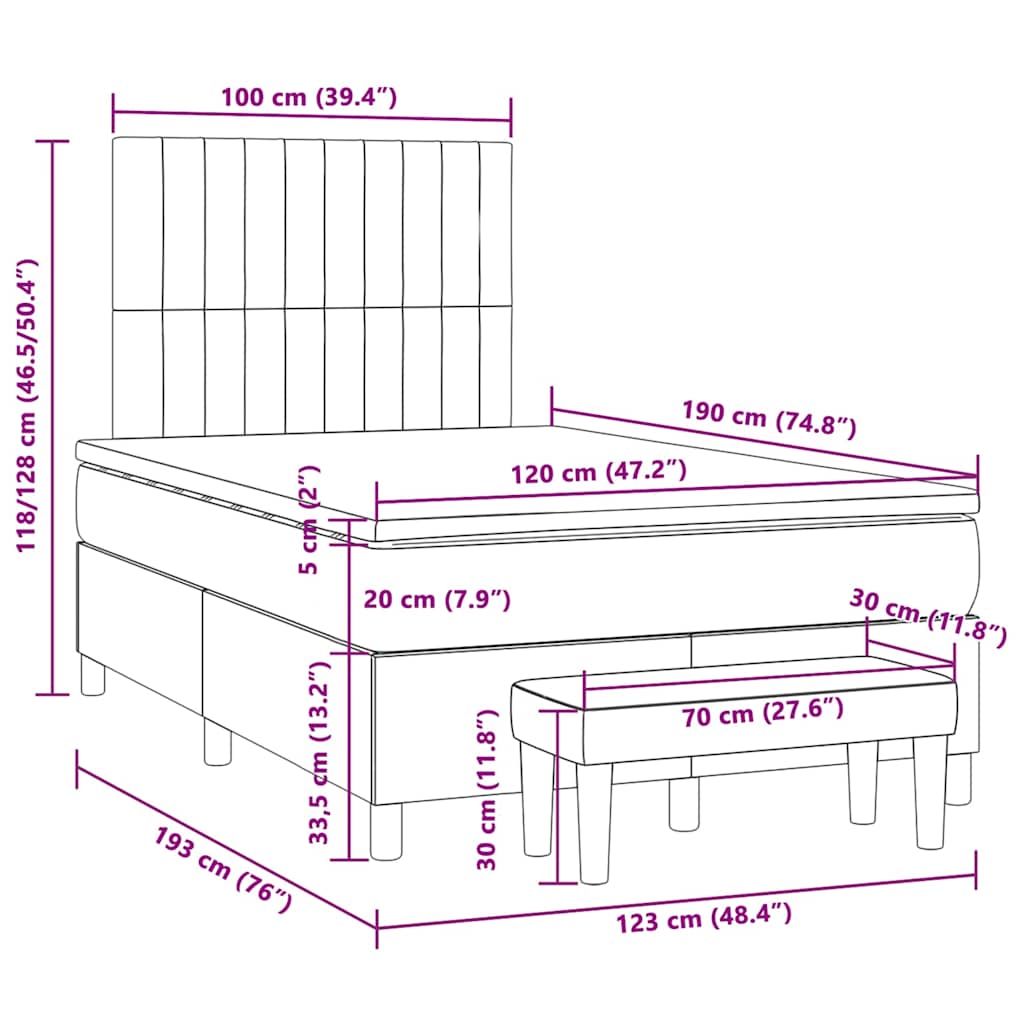 Boxspringbett mit Matratze Hellgrau 120x190 cm Stoff