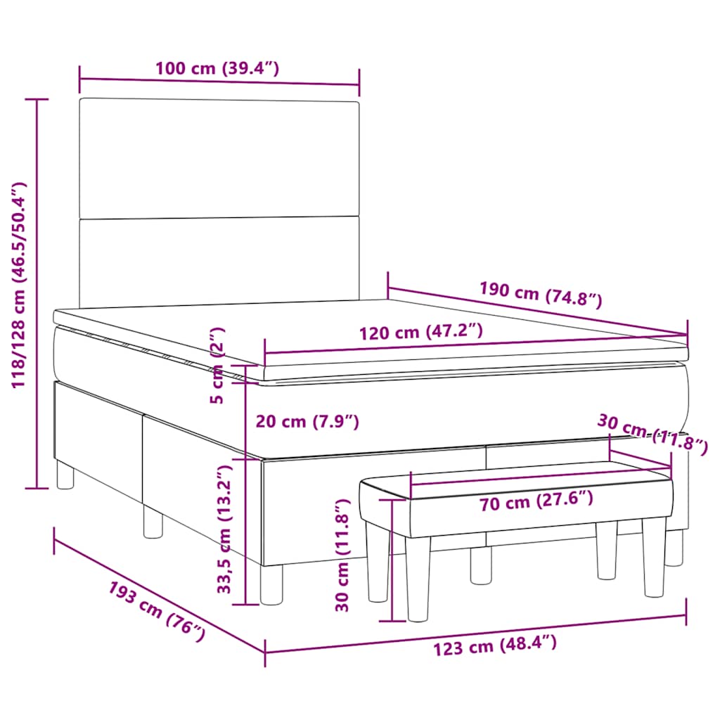 Boxspringbett mit Matratze Hellgrau 120x190 cm Stoff