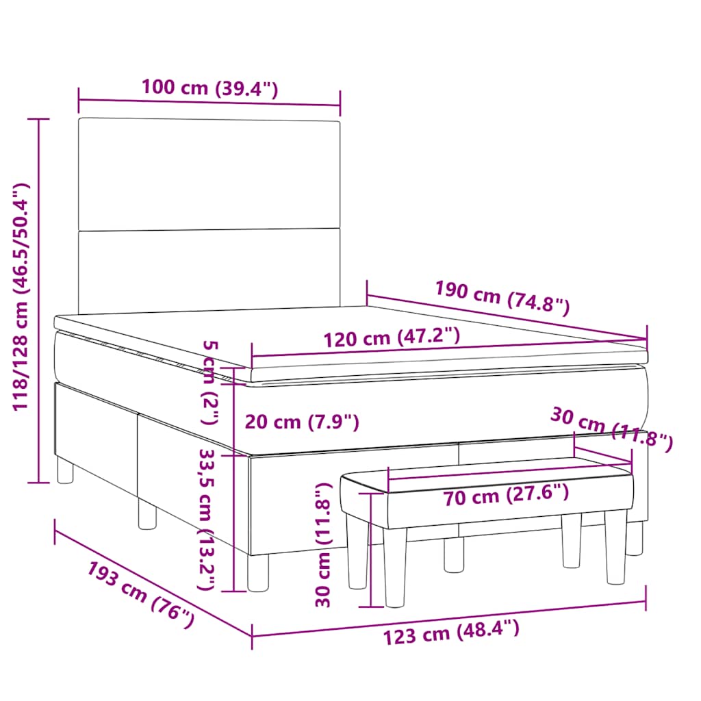 Boxspringbett mit Matratze Schwarz 120x190 cm Stoff