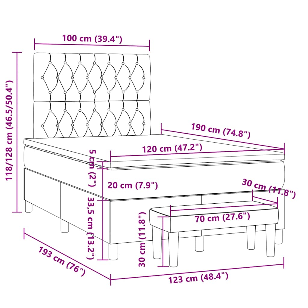 Boxspringbett mit Matratze Schwarz 120x190 cm Stoff