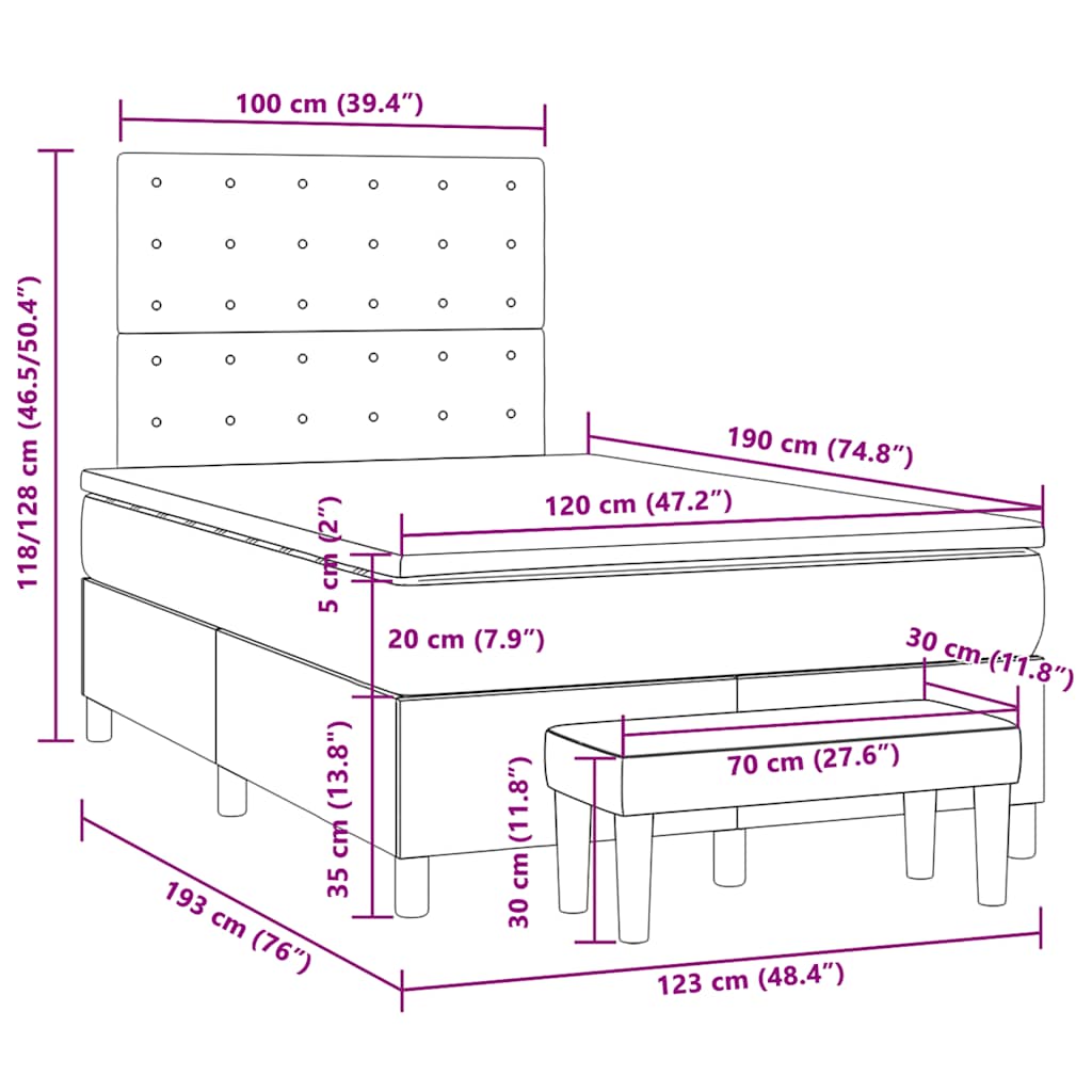 Boxspringbett mit Matratze Taupe 120x190 cm Stoff