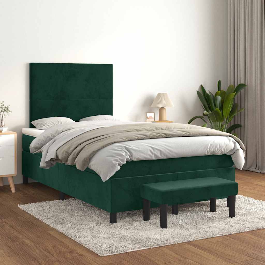 Boxspringbett mit Matratze Dunkelgrün 120x190 cm Samt