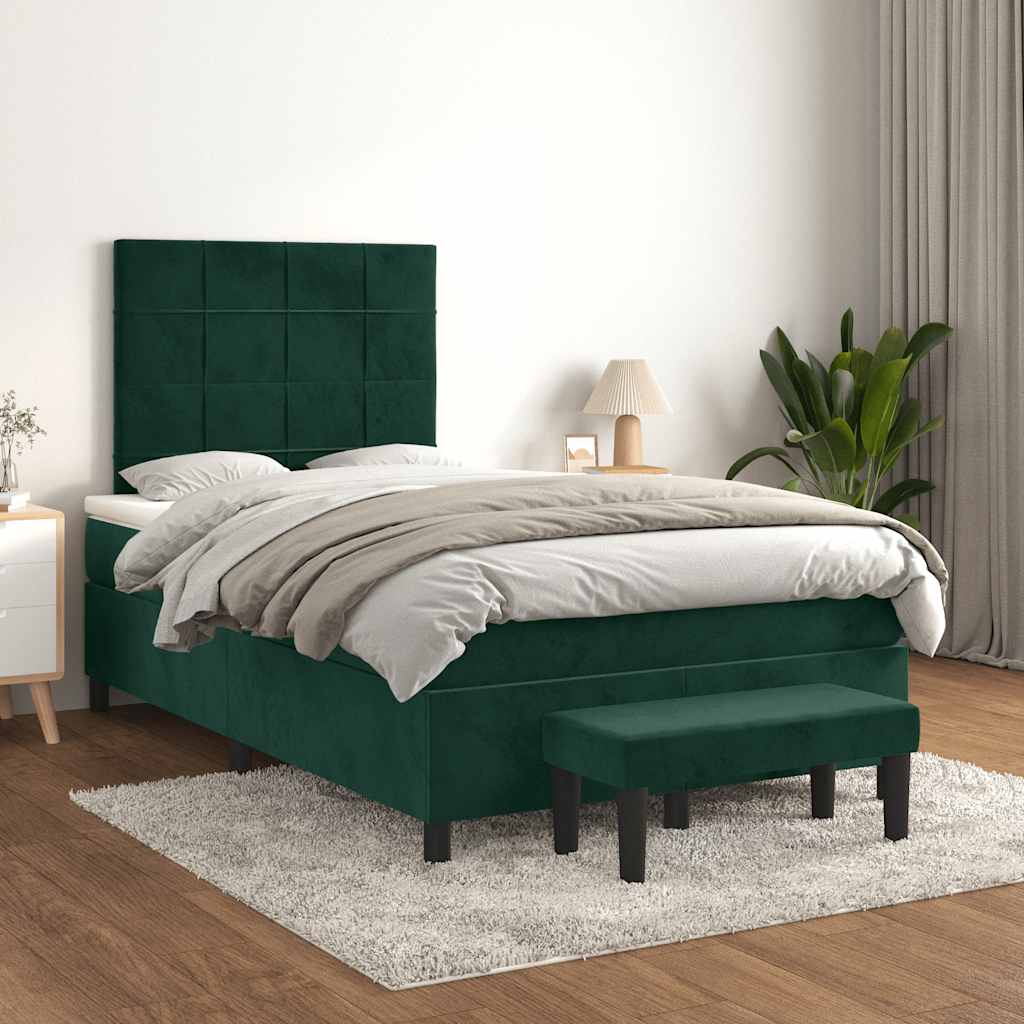 Boxspringbett mit Matratze Dunkelgrün 120x190 cm Samt