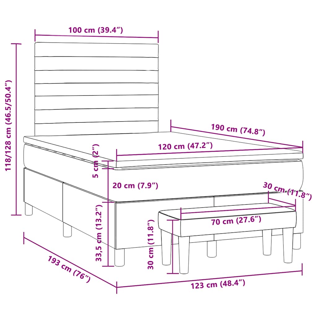 Boxspringbett mit Matratze Hellgrau 120x190 cm Samt