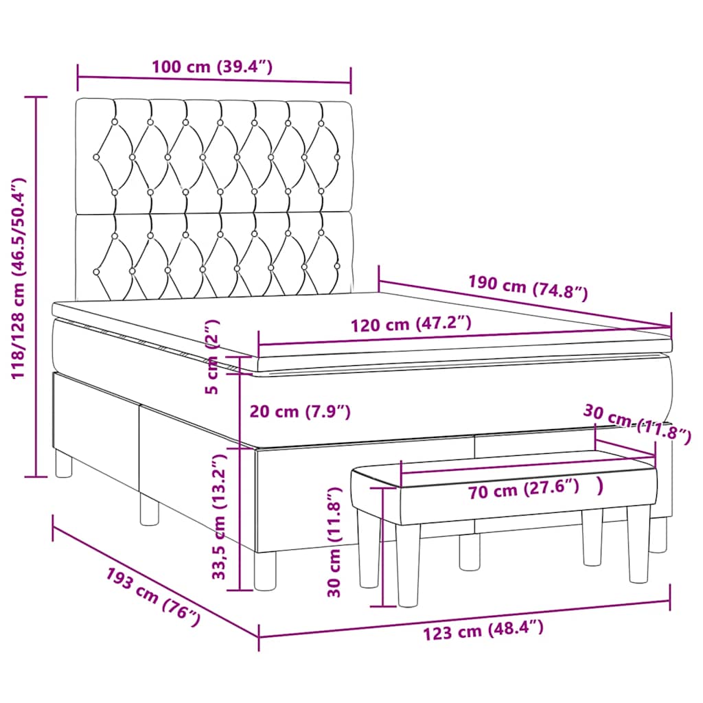 Boxspringbett mit Matratze Schwarz 120x190 cm Samt