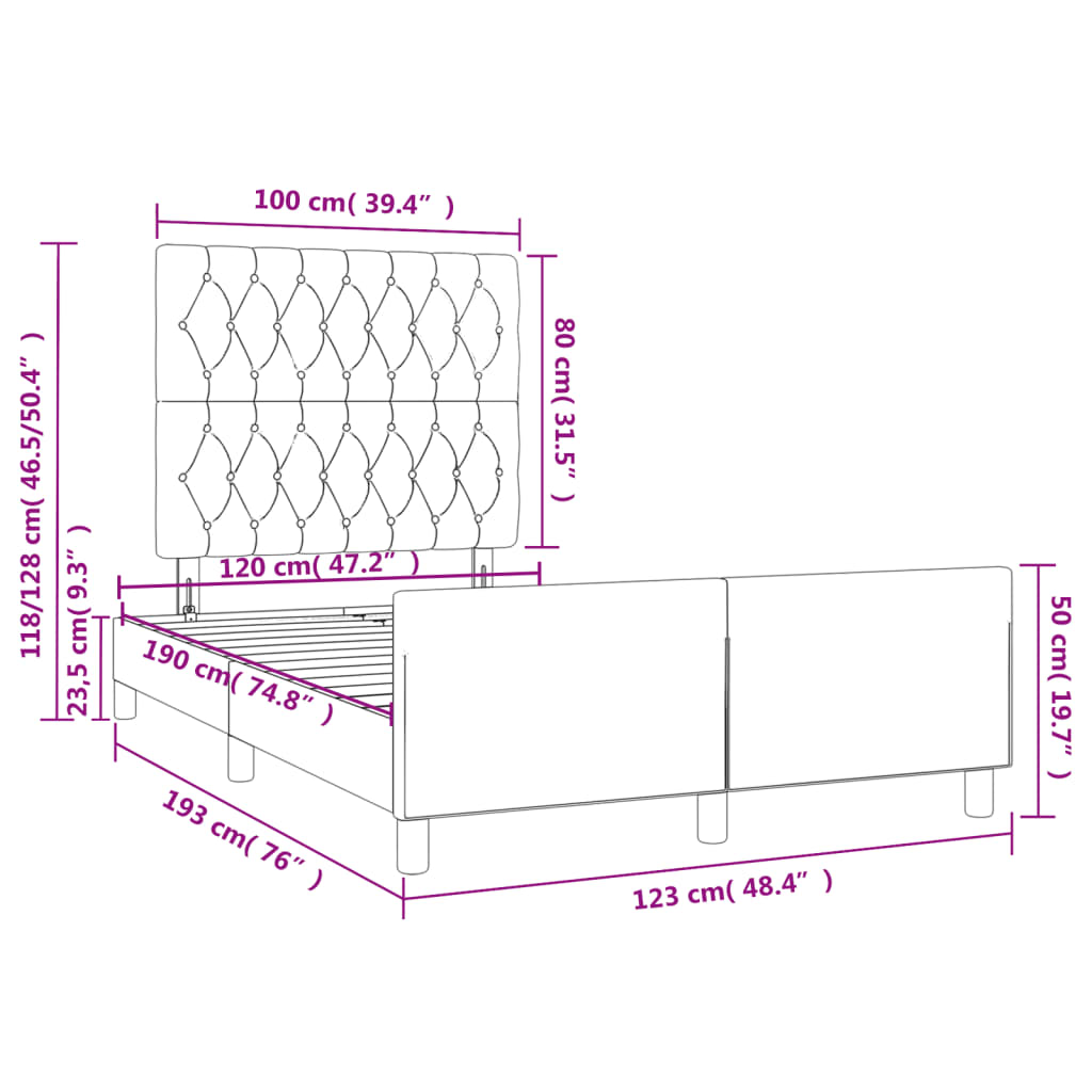 Bettgestell ohne Matratze Hellgrau 120x190 cm Samt