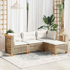 4-tlg. Garten-Sofagarnitur mit Kissen Beige Poly Rattan