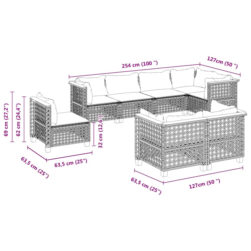 8-tlg. Garten-Sofagarnitur mit Kissen Beige Poly Rattan