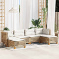 6-tlg. Garten-Sofagarnitur mit Kissen Beige Poly Rattan