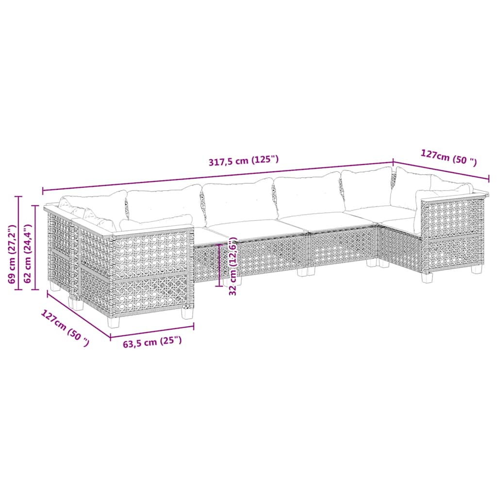 7-tlg. Garten-Sofagarnitur mit Kissen Beige Poly Rattan