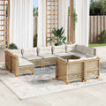 9-tlg. Garten-Sofagarnitur mit Kissen Beige Poly Rattan