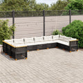 10-tlg. Garten-Sofagarnitur mit Kissen Schwarz Poly Rattan
