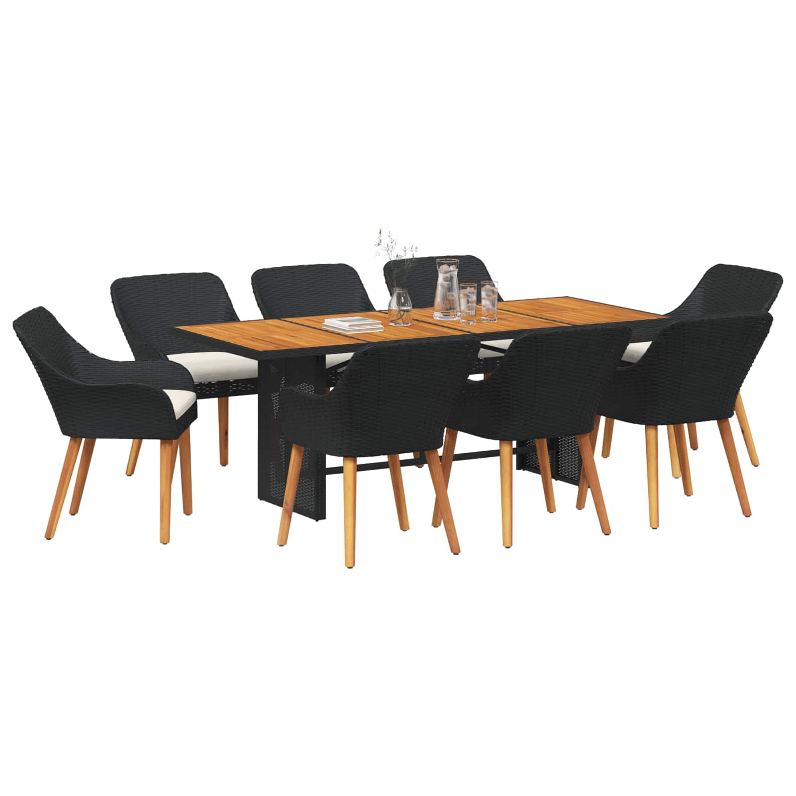 Garten Essgruppe mit Kissen 9 pcs Schwarz Poly-Rattan