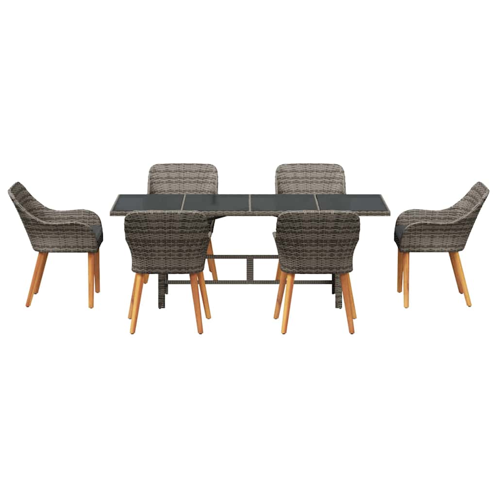 Garten Essgruppe mit Kissen 7 pcs Grau Poly-Rattan