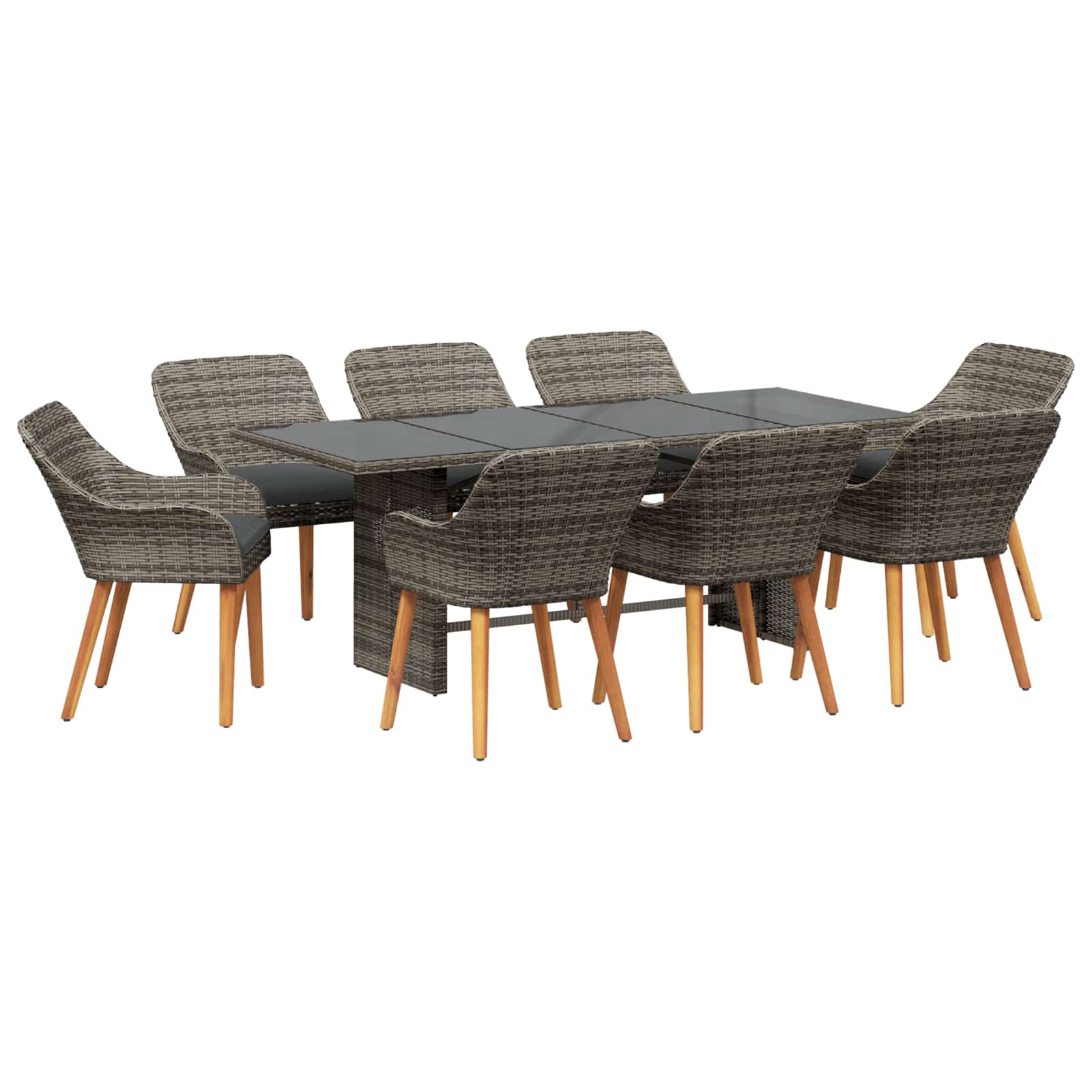Garten Essgruppe mit Kissen 9 pcs Grau Poly-Rattan