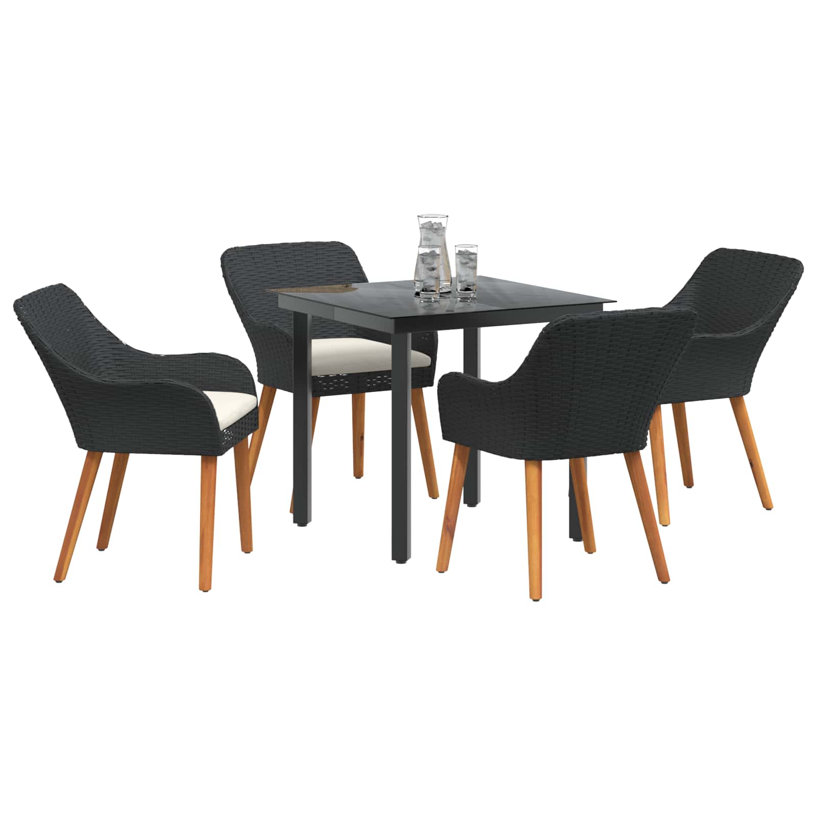 Garten Essgruppe mit Kissen 5 pcs Schwarz Poly-Rattan