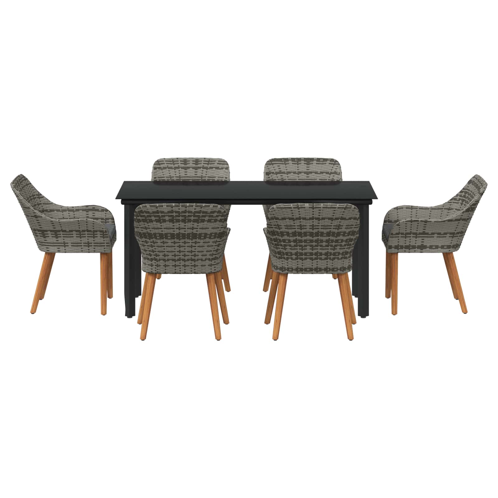 Garten Essgruppe mit Kissen 7 pcs Grau Poly-Rattan