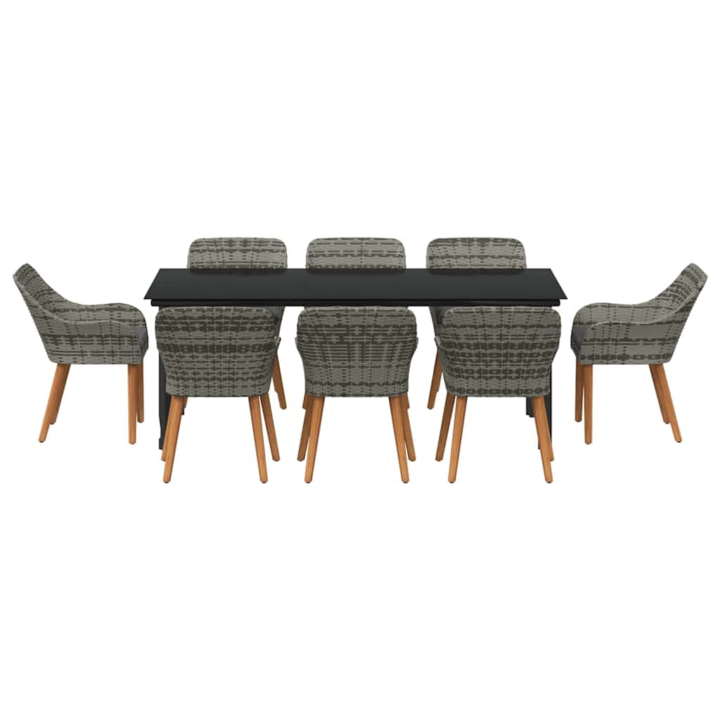 Garten Essgruppe mit Kissen 9 pcs Grau Poly-Rattan