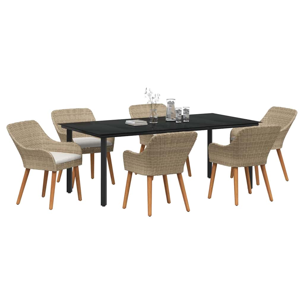 Garten Essgruppe mit Kissen 7 pcs Beige Poly-Rattan