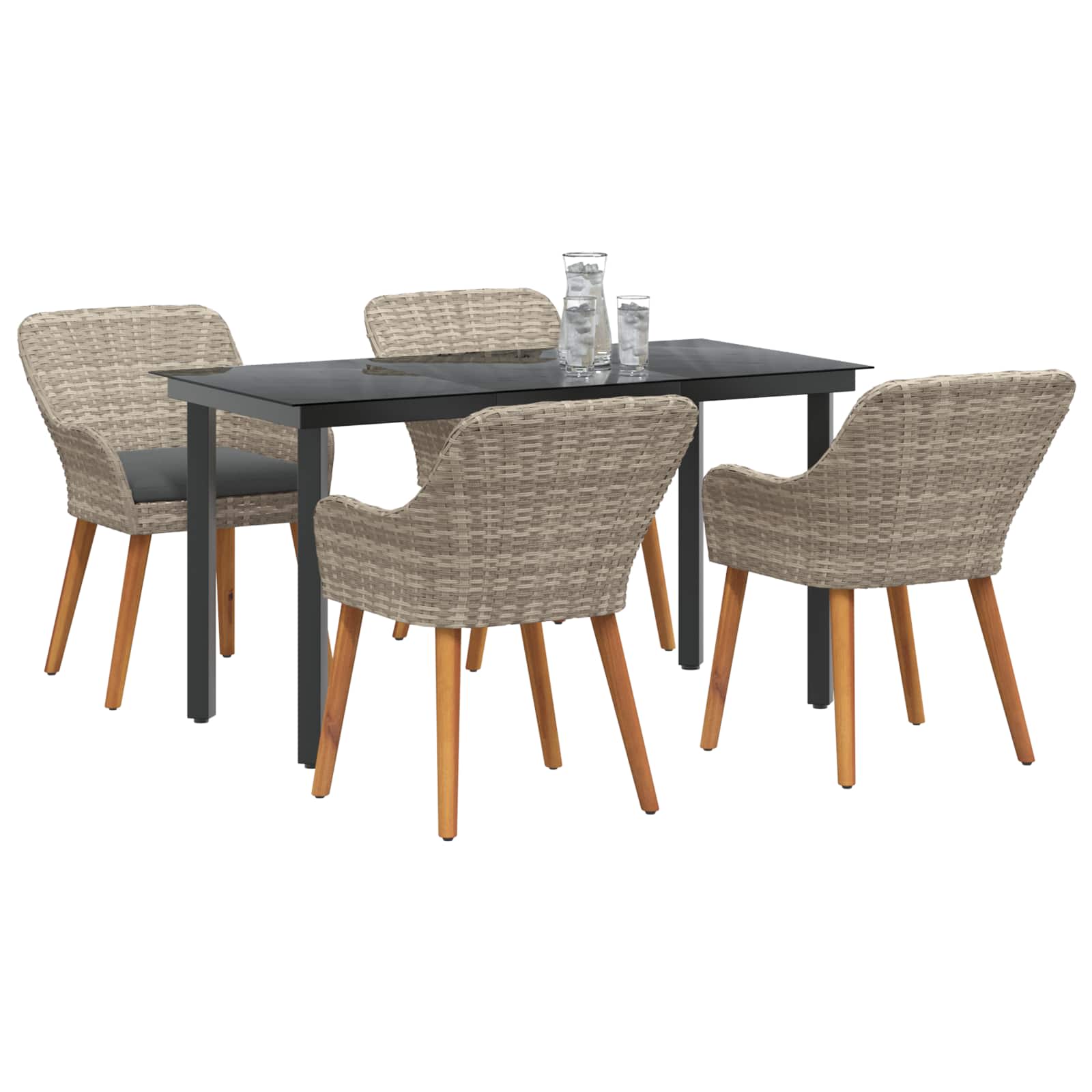 Garten Essgruppe mit Kissen 5 pcs Hellgrau Poly-Rattan
