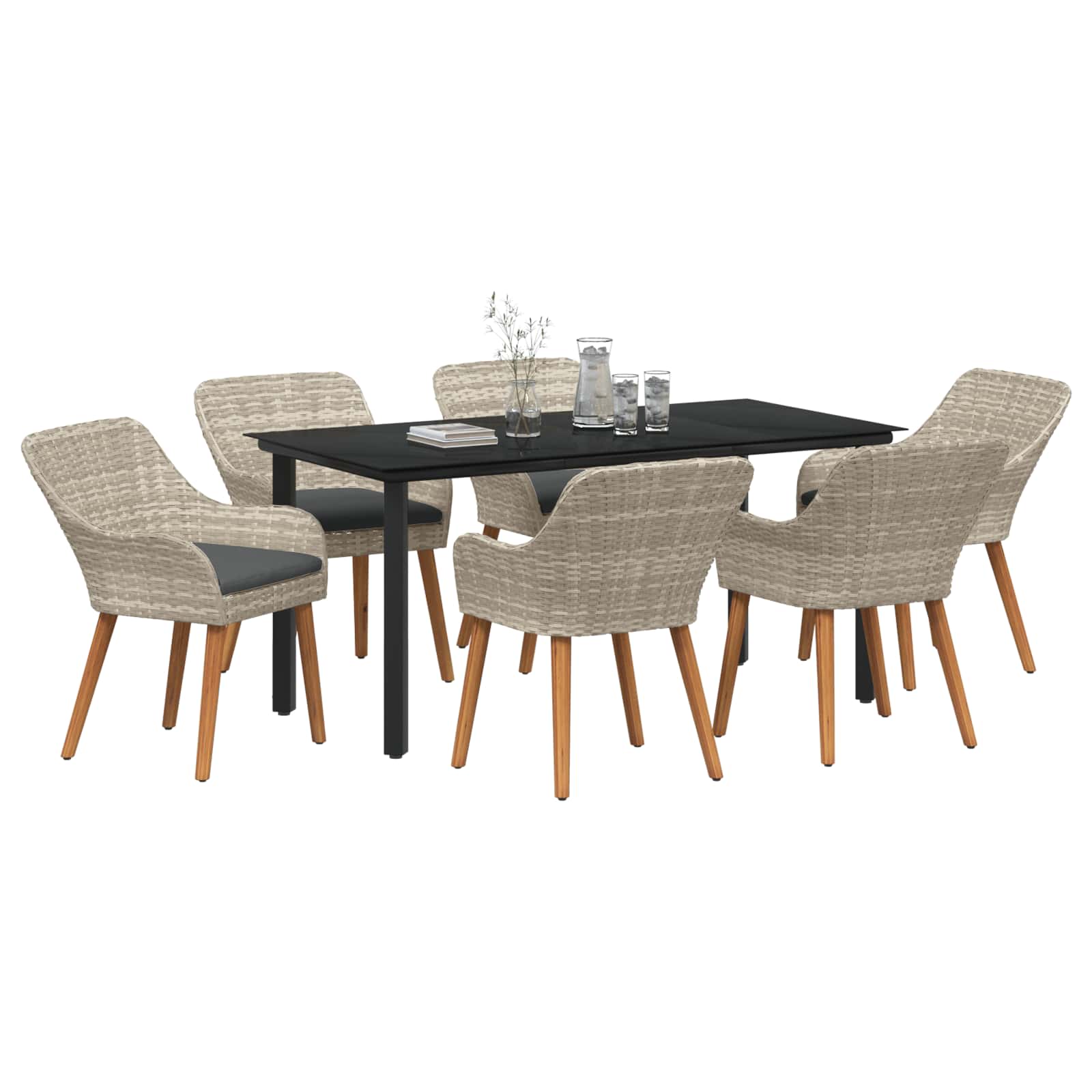Garten Essgruppe mit Kissen 7 pcs Hellgrau Poly-Rattan